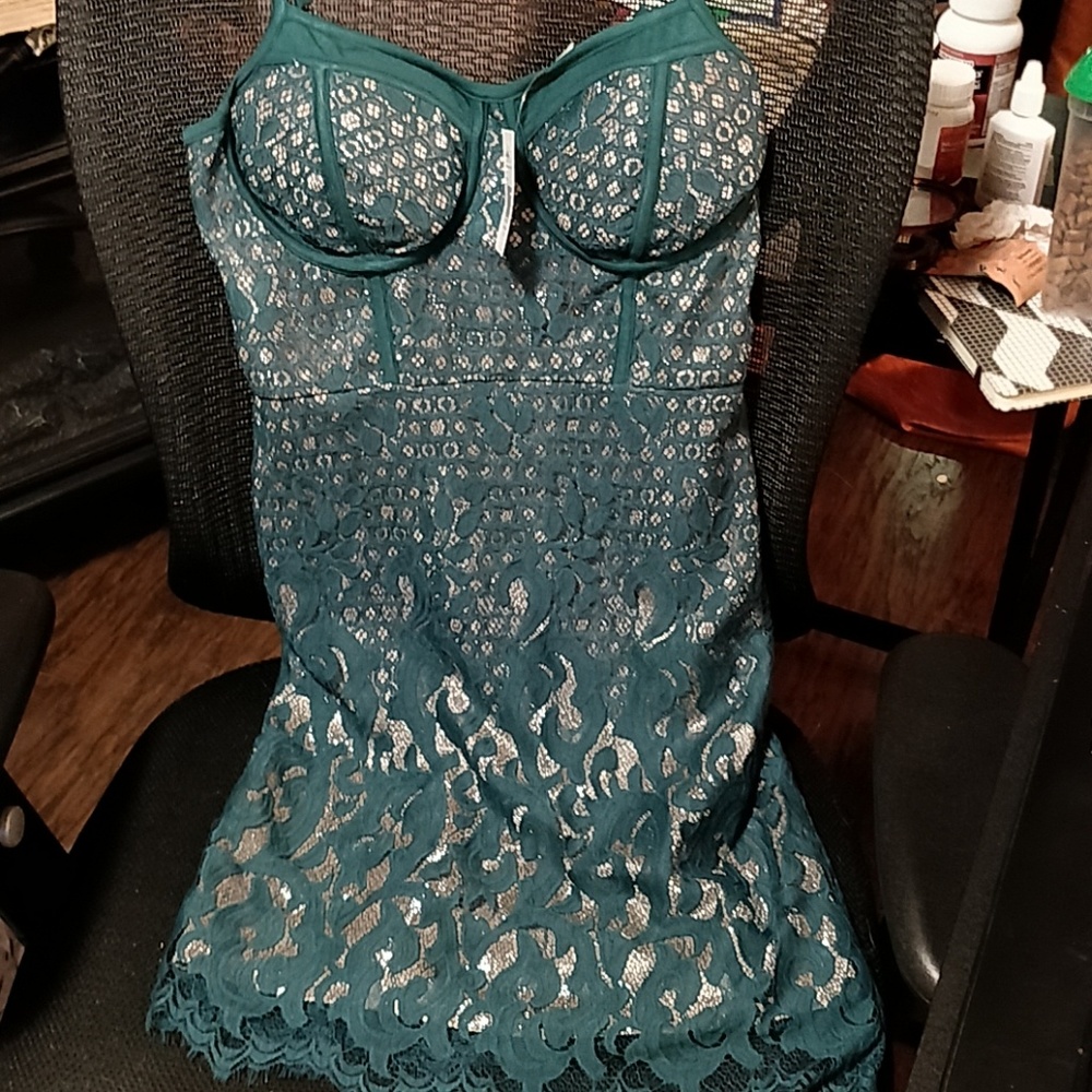 Shimmery teal bustier dress by guess